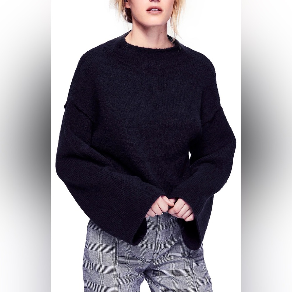Free People Lost In A Forest Sweater Black Cropped Bell Sleeve Boho Small